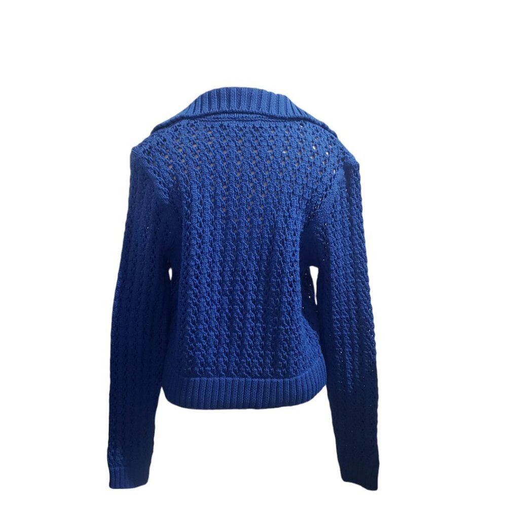 Mango CT1948 MNG Mango Blue open Stitch Cropped Sweater L Size L / US 10 / IT 46 - 4 Thumbnail