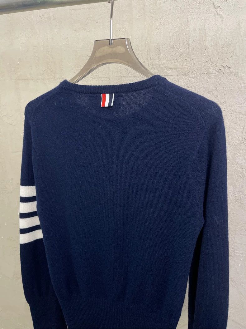Thom browne Dark blue four-striped cashmere round-neck swea