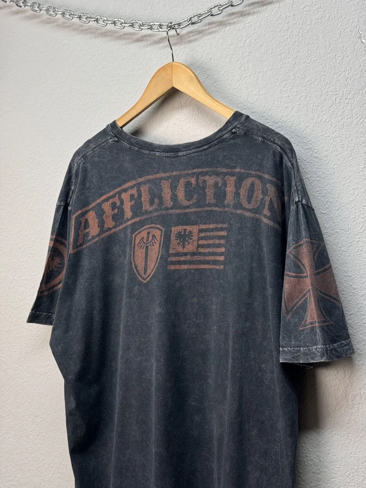 Affliction × Ed Hardy × Gotcha Vintage Affliction Double Skull Black T Shirt Japan Size US XL / EU 56 / 4 - 10 Thumbnail