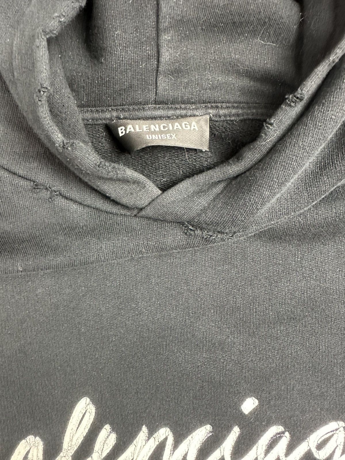 Balenciaga Balenciaga Distressed Script Oversized Black Hoodie Size 3 Size US XL / EU 56 / 4 - 3 Thumbnail