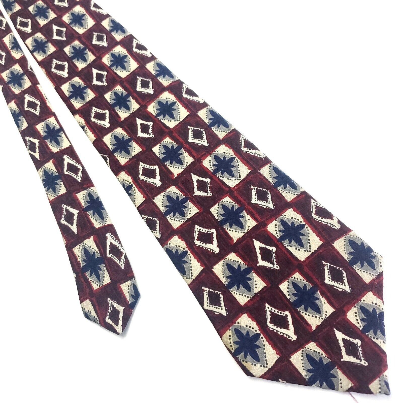 Van Heusen Van Heusen 417 Red Beige Silk Tie Woven Geometric Wide Size ONE SIZE - 1 Thumbnail