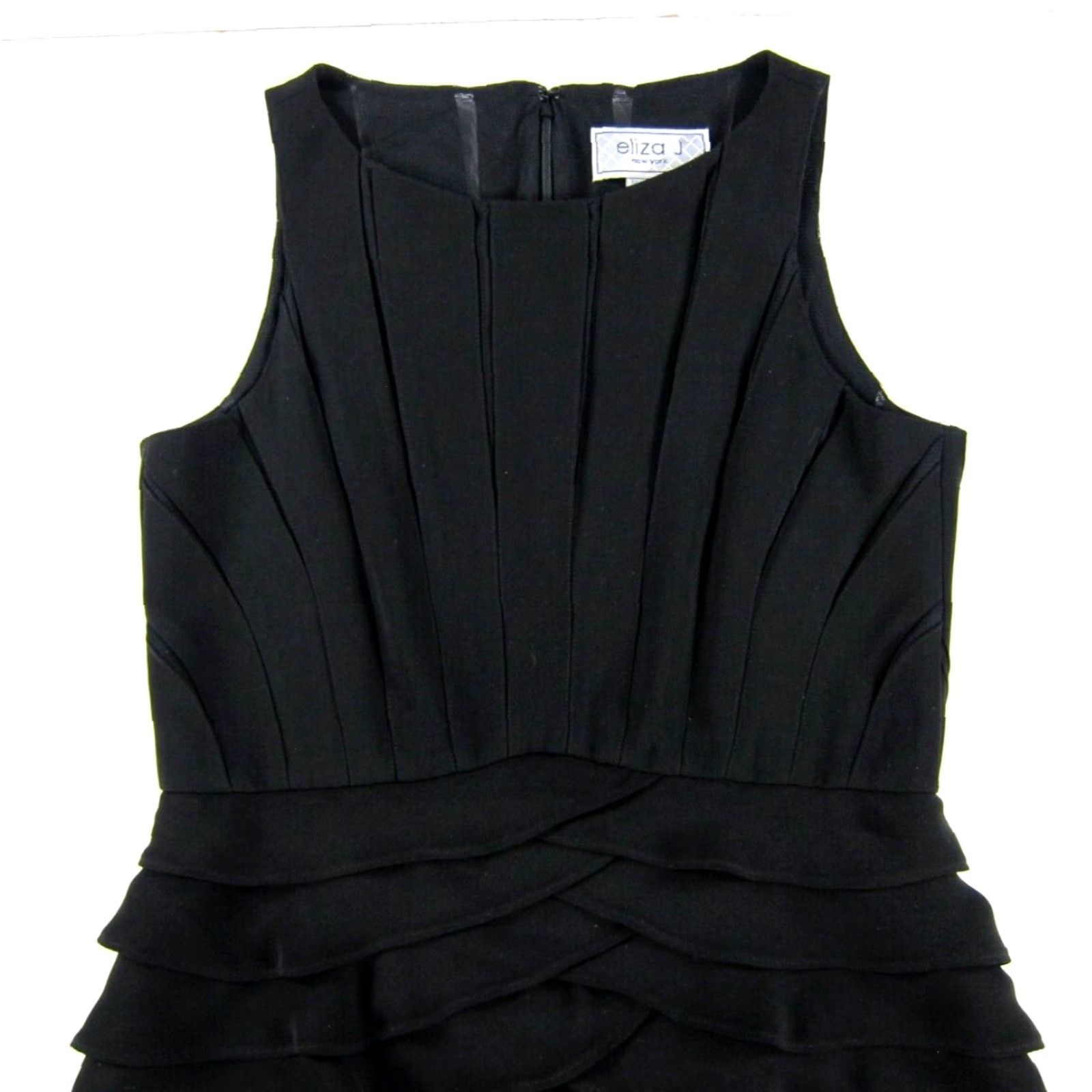 Vintage Eliza J New York Black Sleeveless Layer Tiered Work Party Formal Sheath Dress 12 Size XL / US 12-14 / IT 48-50 - 4 Thumbnail
