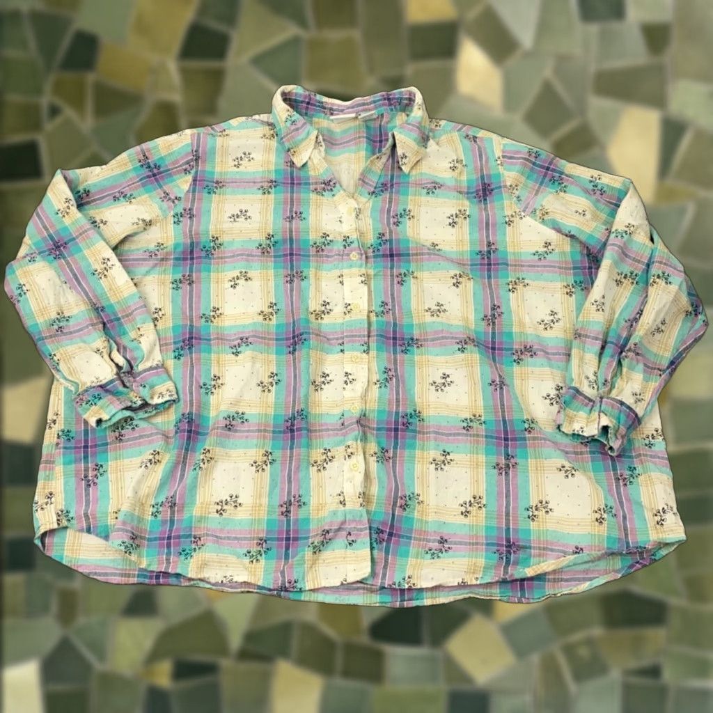 Vintage Bend Over Womens Shirt 3X Beige Plaid Cotton 3/4 Sleeve Button-Up Casual Party/Cocktail Travel Vintage No Size XXL / US 16-18 / IT 52-54 - 1 Thumbnail