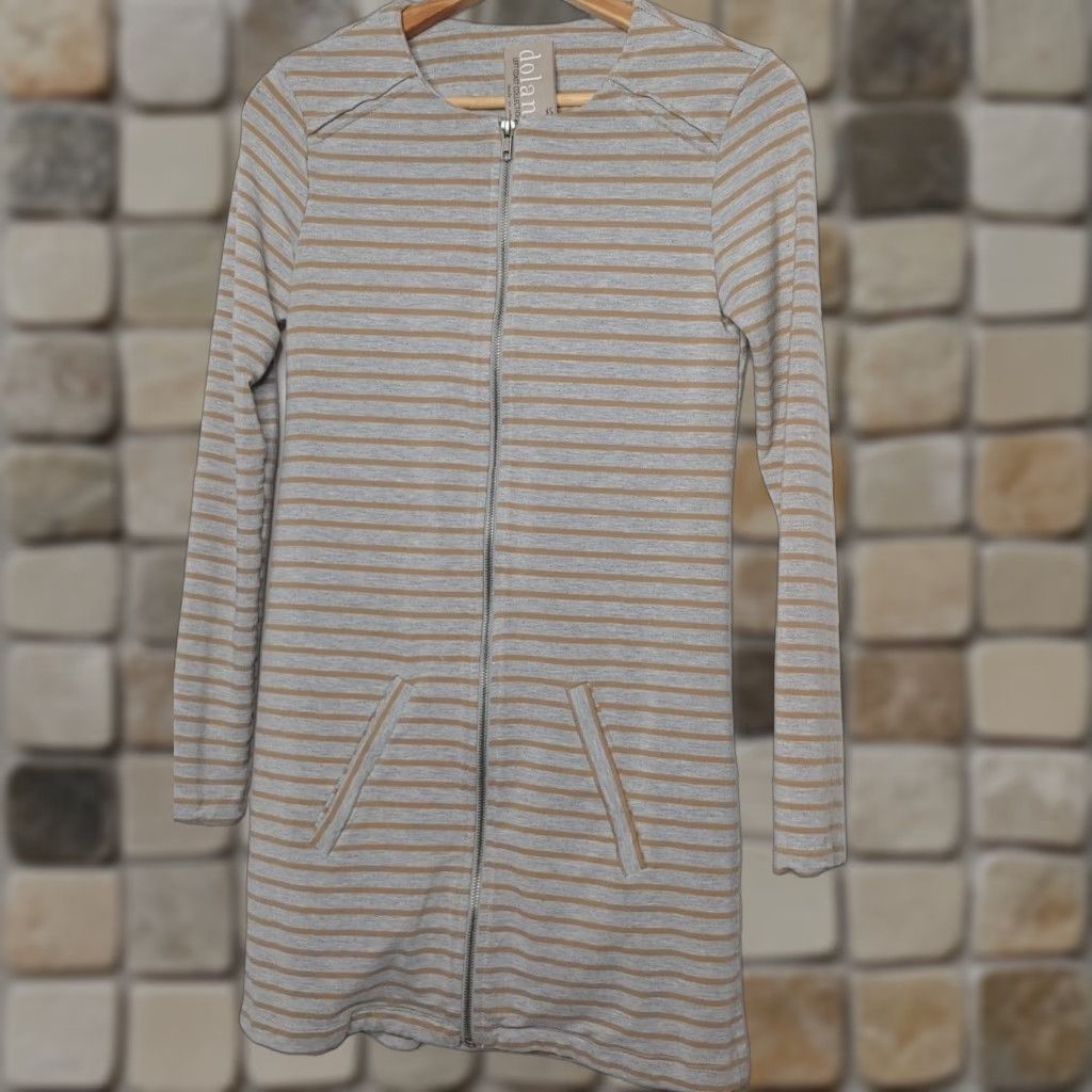 Vintage Dolan Left Coast Collection Dress XS Rayon Spandex Knit Gray Tan Long Sleeve Round Neck Zip Pockets - Casual Travel Women Size XS / US 0-2 / IT 36-38 - 1 Thumbnail