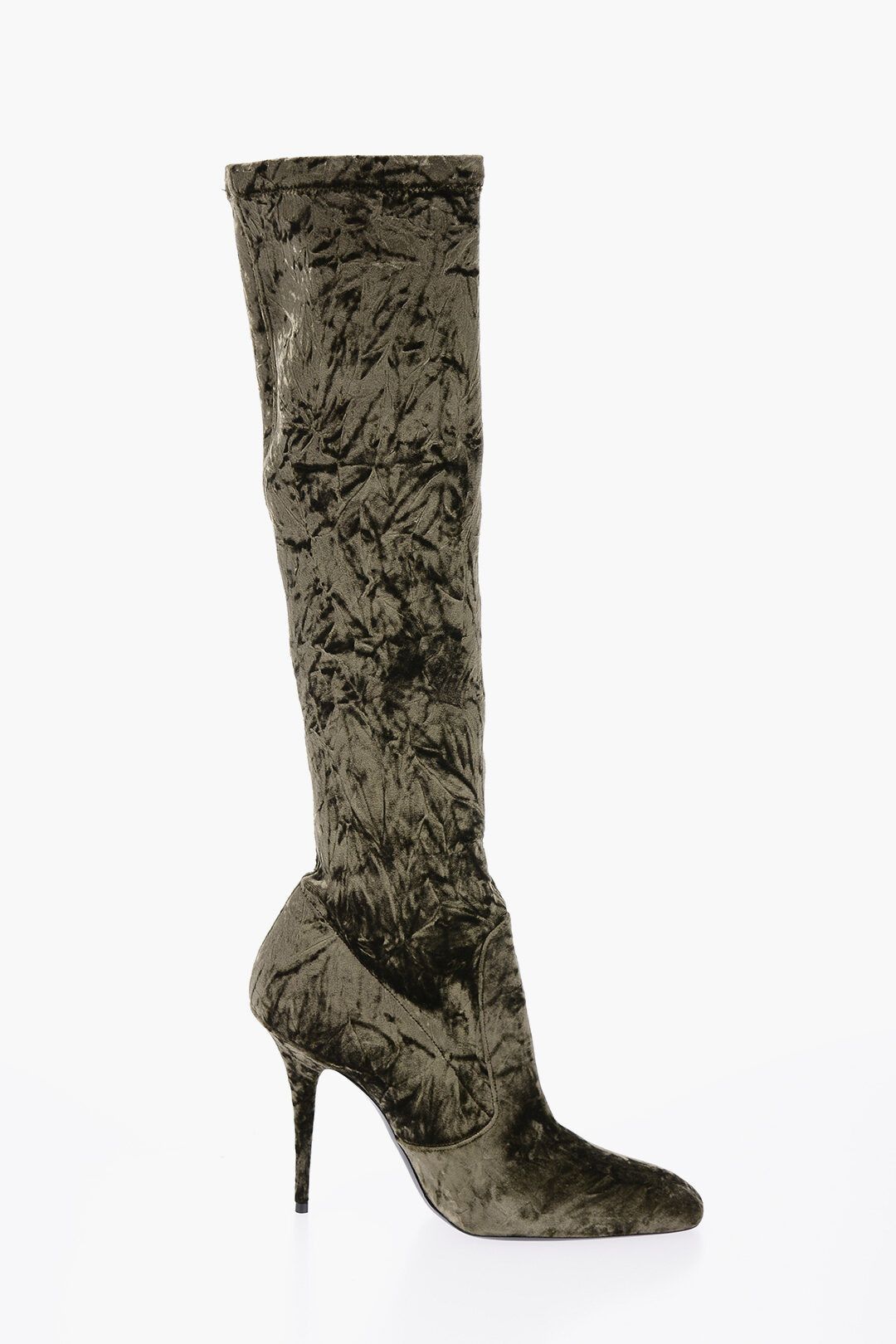 og1mm0724 Pointed Velour Knee Lenght Boots in Velvet Green