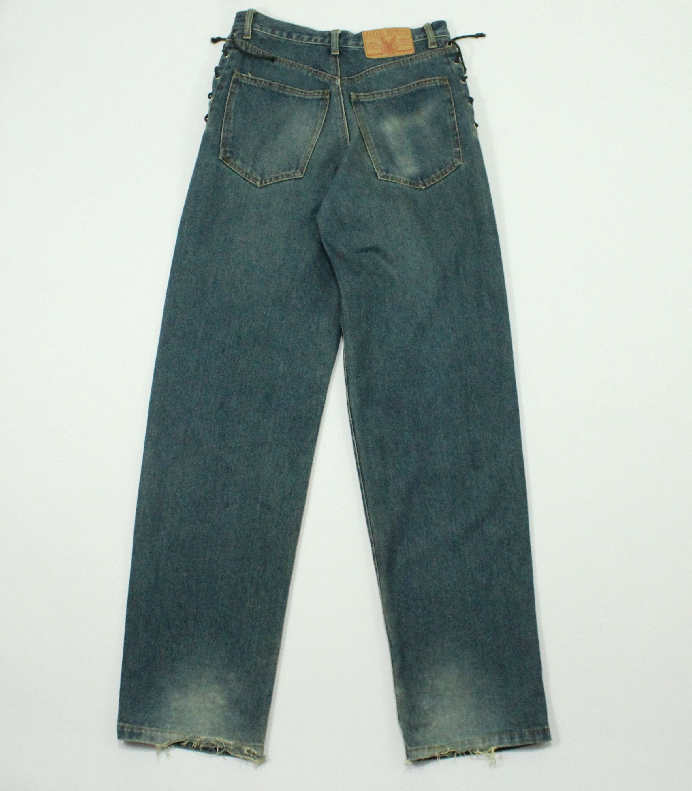 Harley Davidson Lace Up Sided HARLEY DAVIDSON Denim Distressed Jeans Size 28" / US 6 / IT 42 - 3 Thumbnail