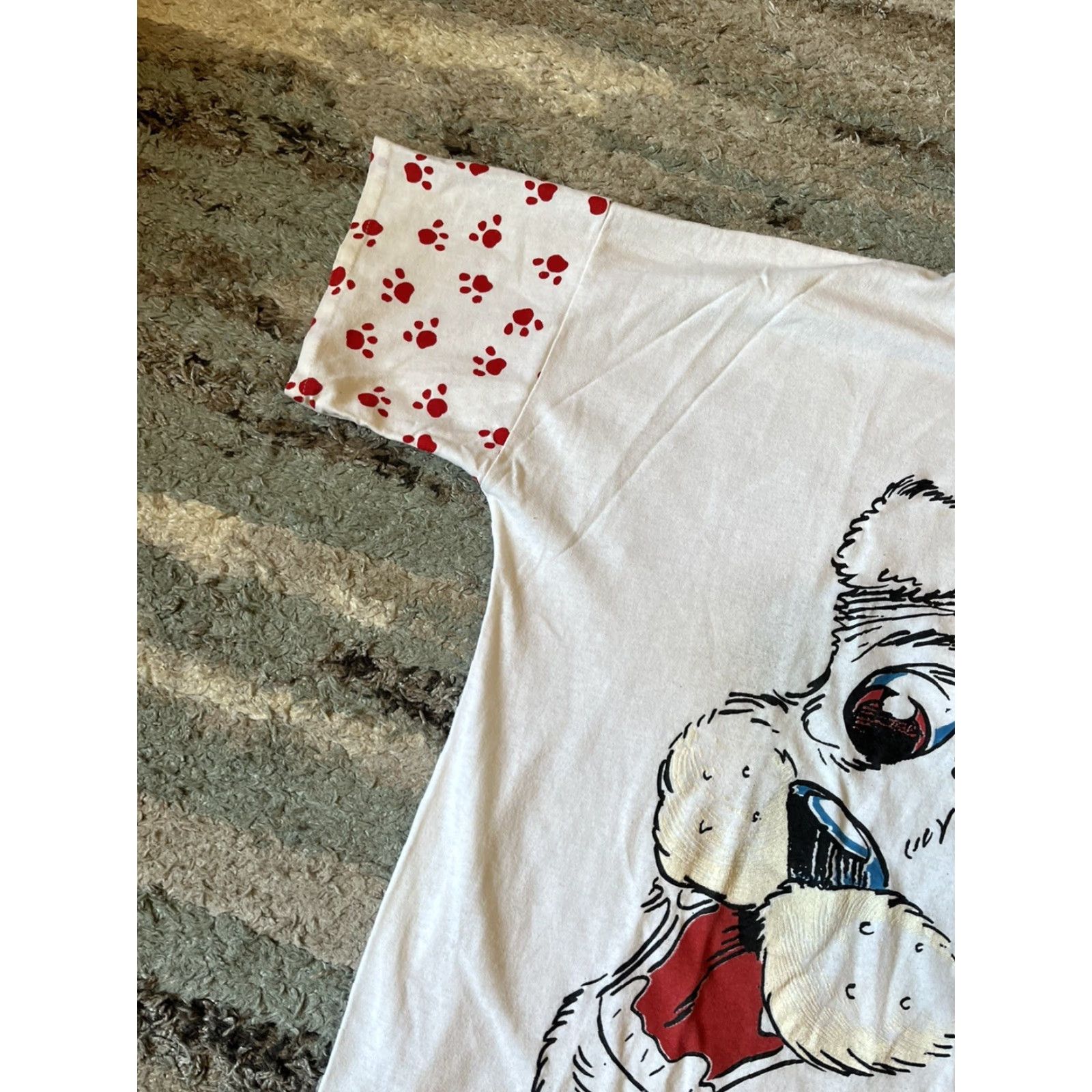 X-LARGE VINTAGE Unbranded Dog Shirt XL White Happy Unisex Adults Sleeve Paws T-Shirt Read Size US XL / EU 56 / 4 - 5 Thumbnail