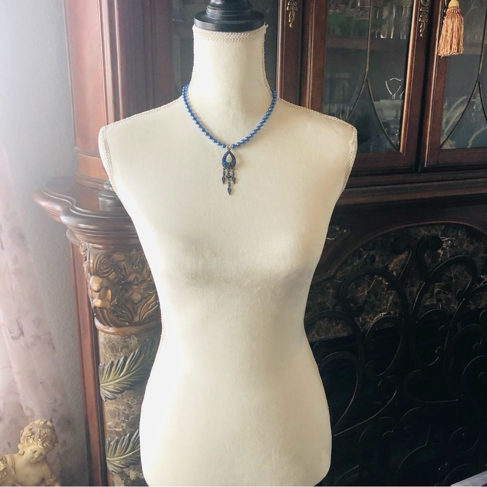 Handmade Handcrafted repurpose blue stone fringe Pearl necklace Size ONE SIZE - 7 Thumbnail