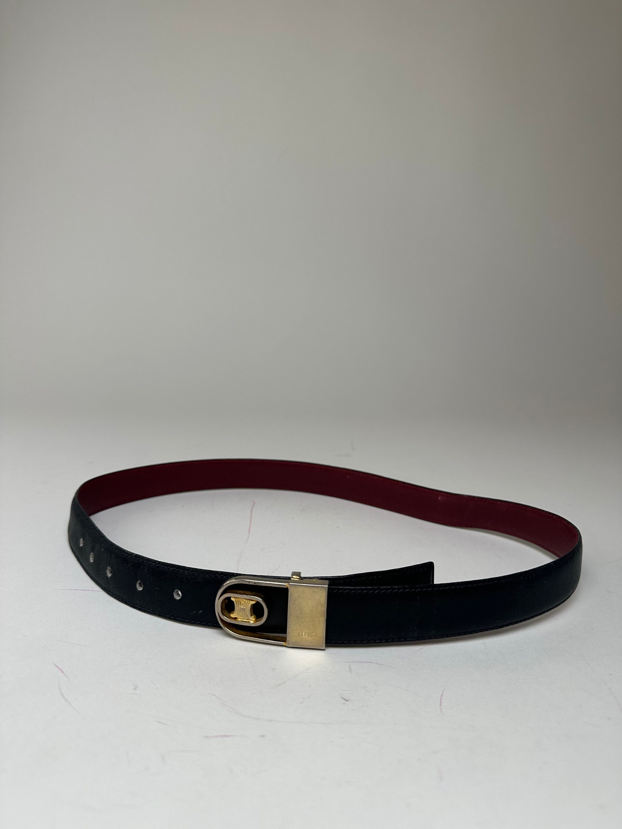 Celine Vintage Triomphe Reversible Leather Belt Black Burgundy 85 Size ONE SIZE - 1 Thumbnail
