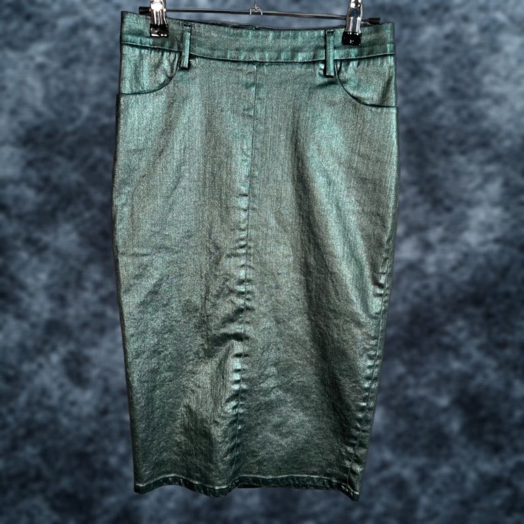 Zara Zara Woman Skirt XS Metallic Green Pencil Cotton Blend Size 26" / US 2 / IT 38 - 1 Thumbnail