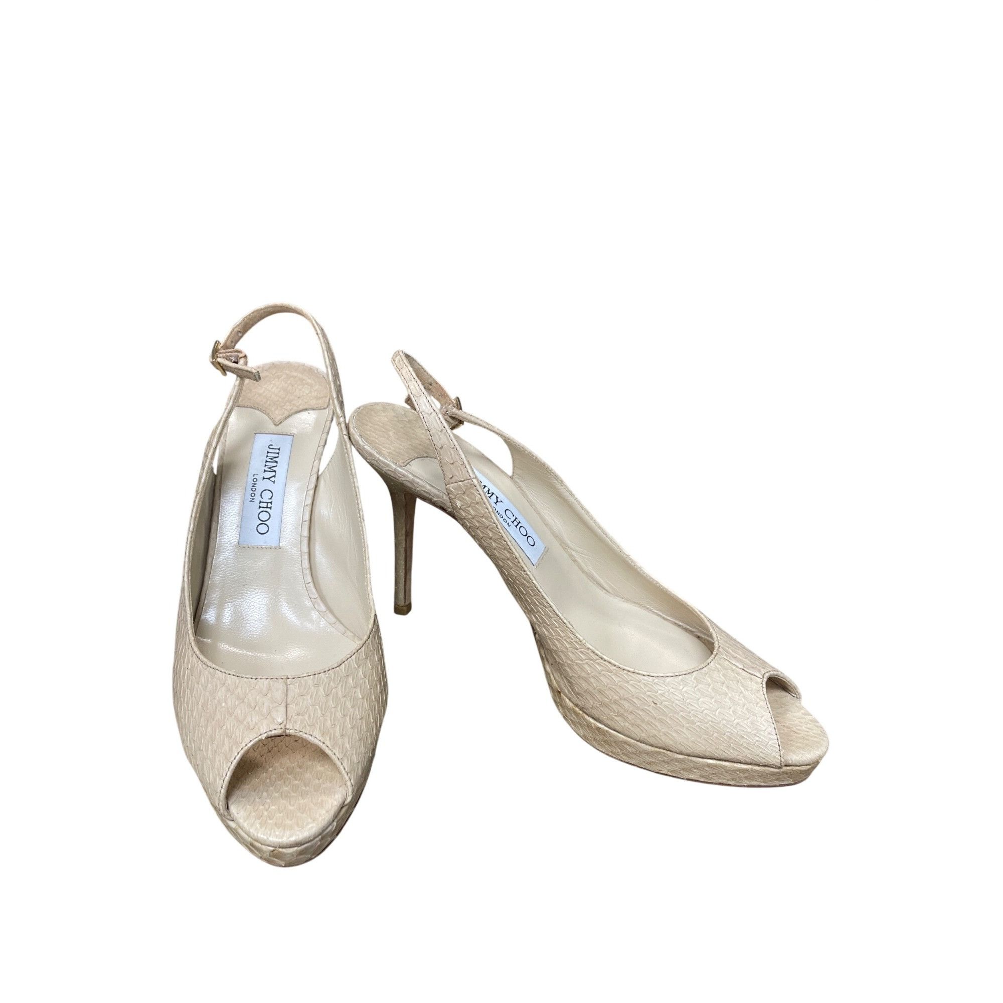 Jimmy Choo London womens beige snakeskin slingback leather 4