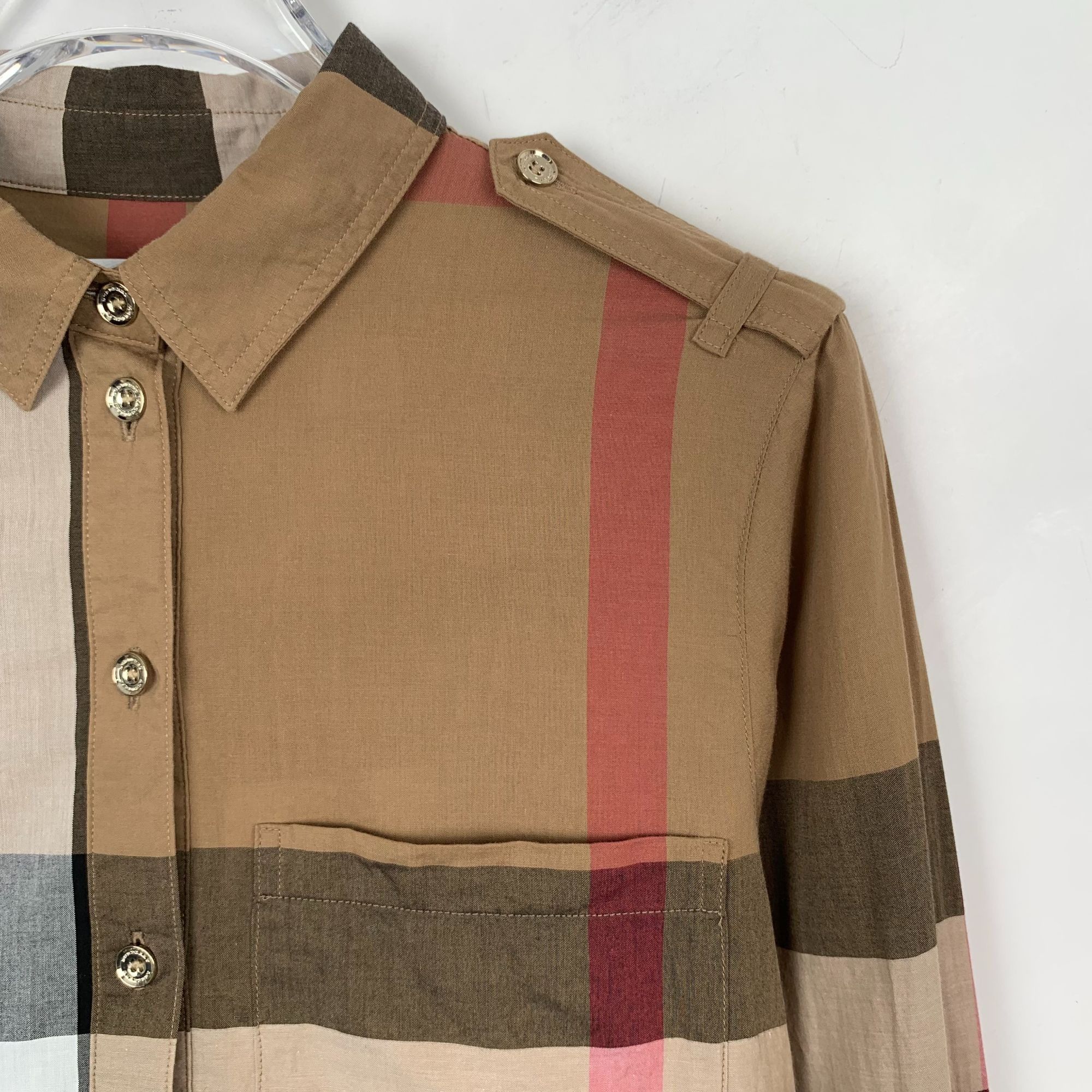 Burberry BURBERRY Nova Check Cotton Shirt Dress In Taupe & Red Plaid Size XS / US 0-2 / IT 36-38 - 6 Thumbnail