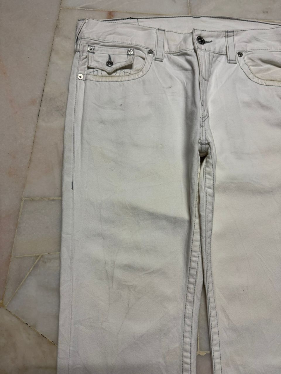 True Religion 💥BigSize💥Y2K True Religion Straight Sick Thrashed White Jean Size US 38 / EU 54 - 12 Thumbnail