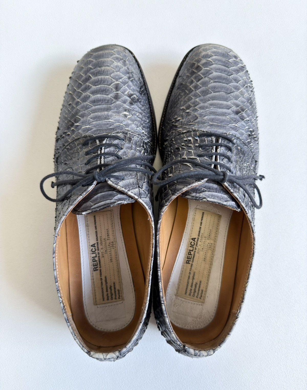 Maison Margiela Gray Snakeskin Lace Up Leather Shoes Size US 7 / IT 37 - 13 Thumbnail
