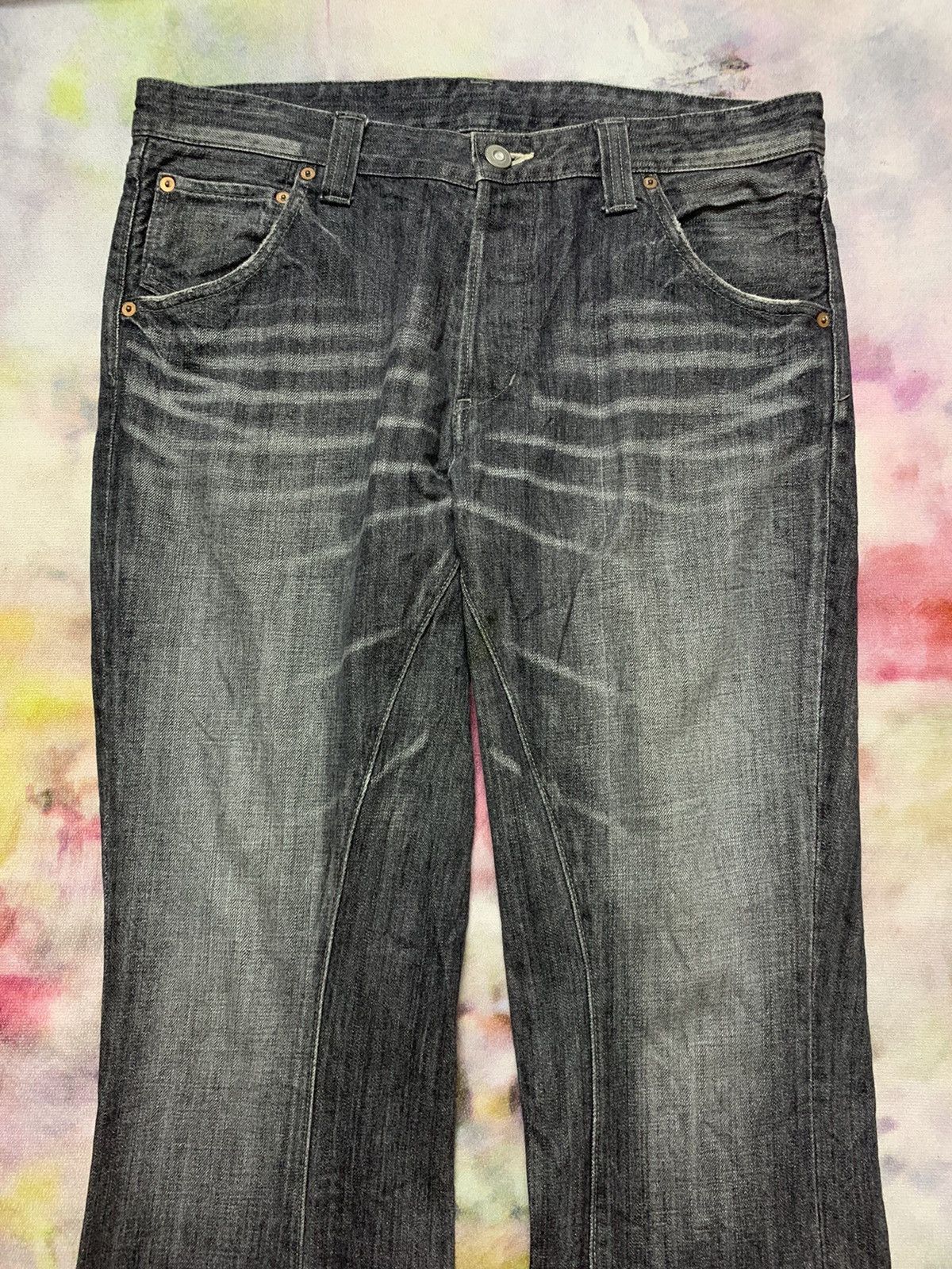 Hysteric Glamour Flare Japanese Brand Unknown Double Seam Washed Black Size US 35 - 3 Thumbnail