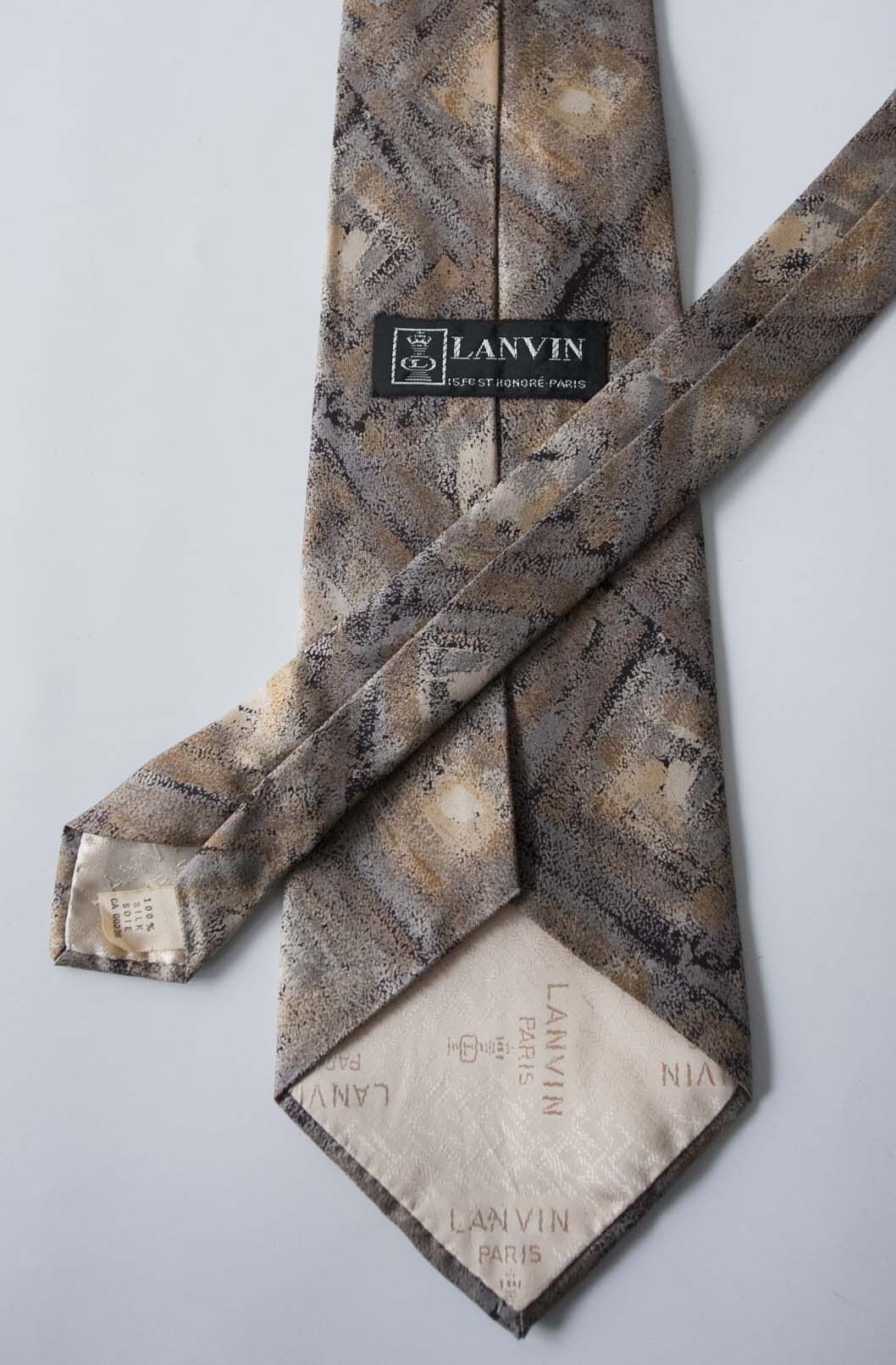 Lanvin Lanvin Tie Dark Silk Abstract Graphic Brown Vintage Size ONE SIZE - 3 Thumbnail
