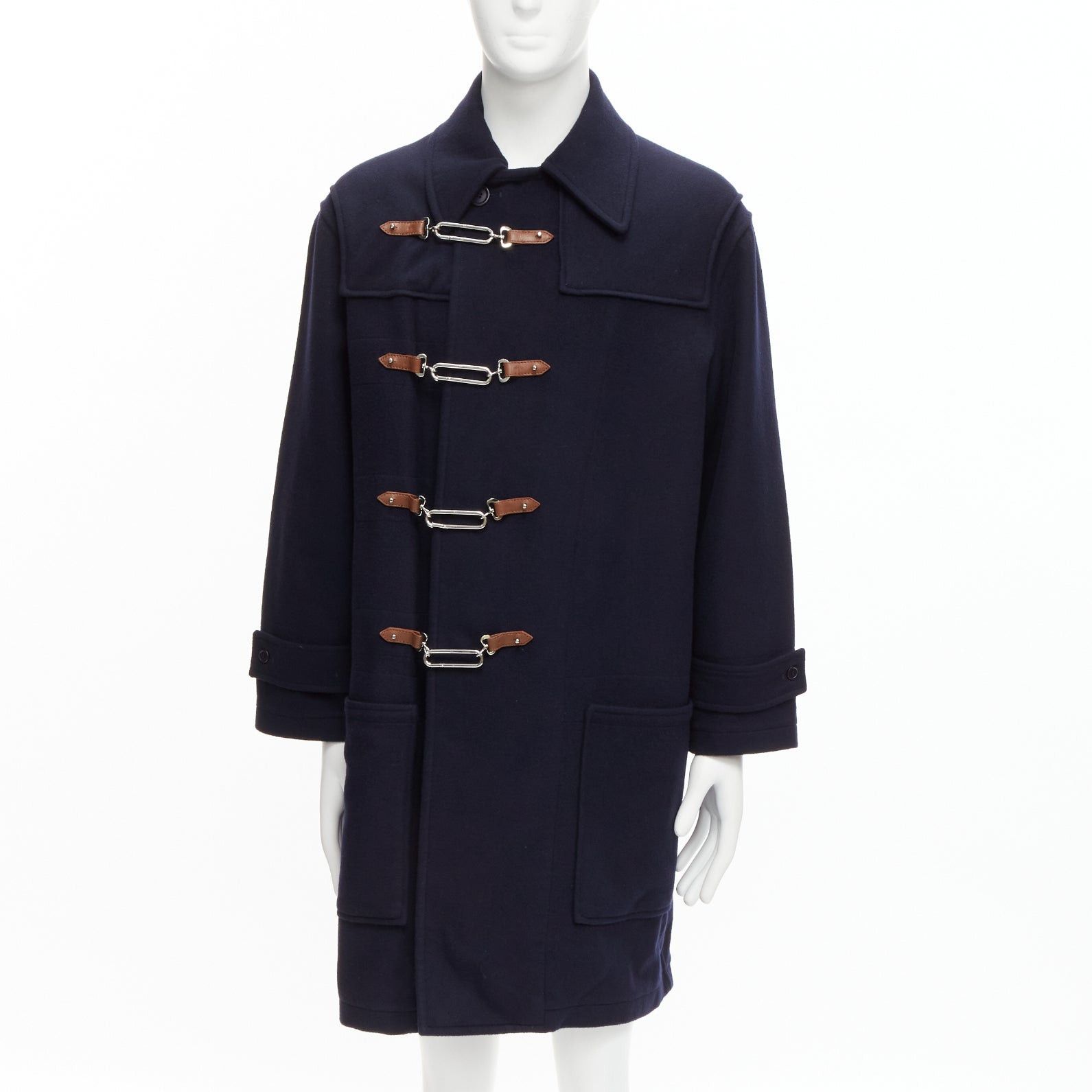Ralph Lauren RALPH LAUREN Purple Label Fintona 100% wool navy brown silver toggle buckle coat Size 6 M Size US M / EU 48-50 / 2 - 1 Thumbnail