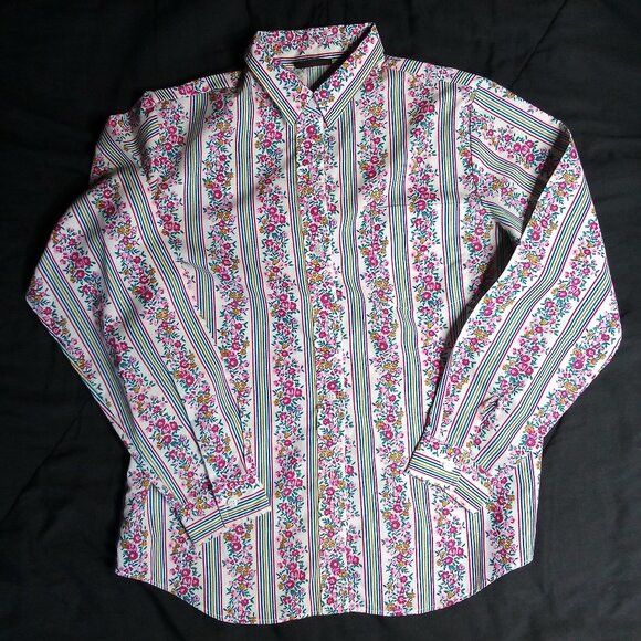 Other Vintage Esquel Stripe Floral Button Shirt Size XXS / US 00 / IT 34 - 2 Thumbnail