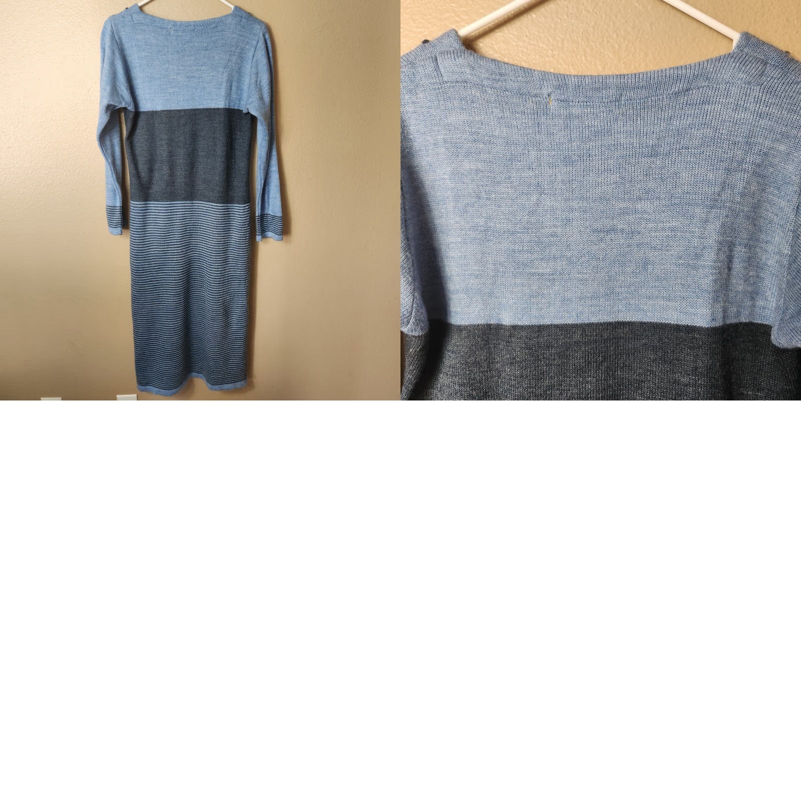 Vintage VINTAGE Flowers Gaarvi Blue/Gray Stripe Floral Long Sleeve Wool Blend Midi Dress-Size M Shirt Womens Size M / US 6-8 / IT 42-44 - 8 Thumbnail