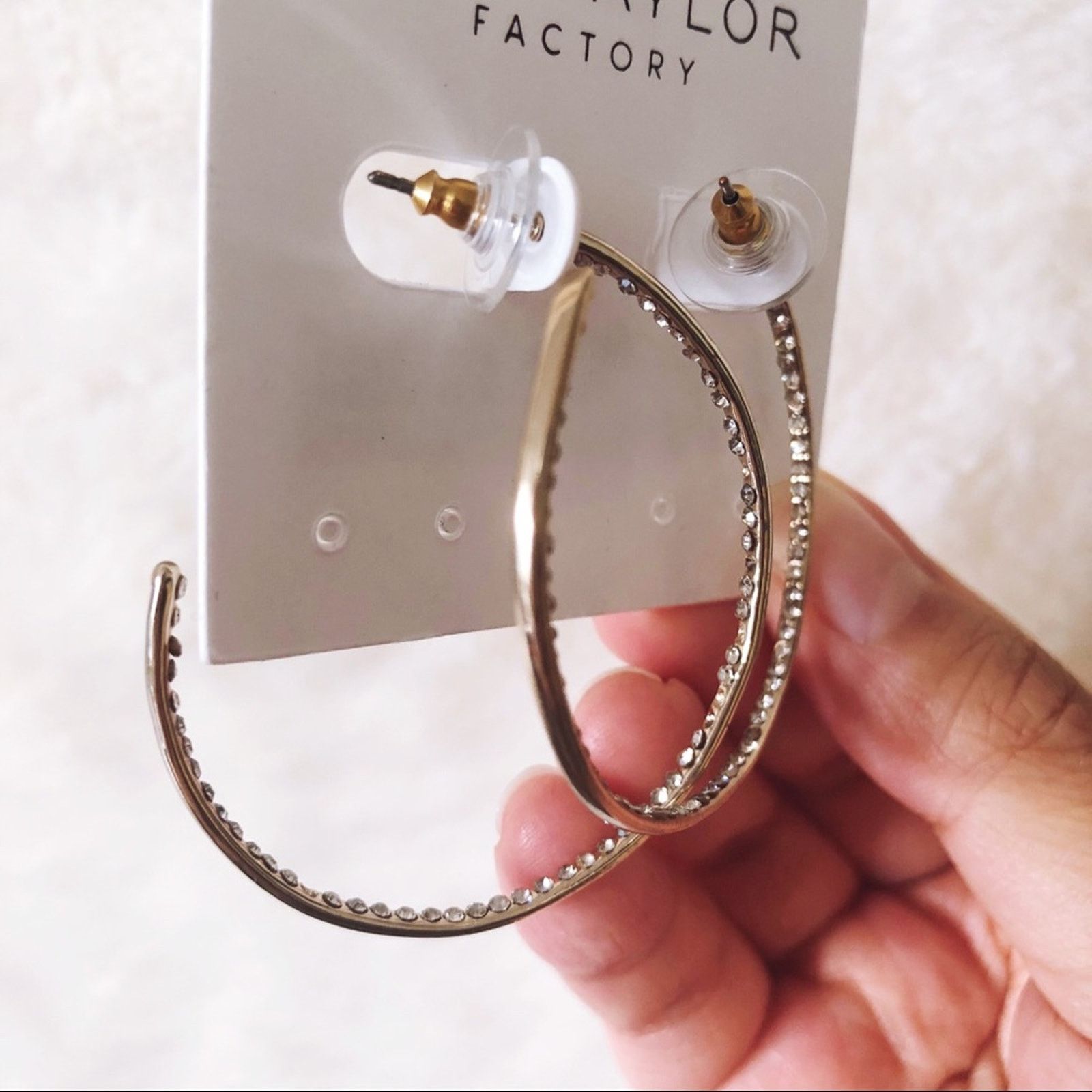 Ann Taylor Ann Taylor Gold Large Pave Hoop Earrings Size ONE SIZE - 5 Thumbnail
