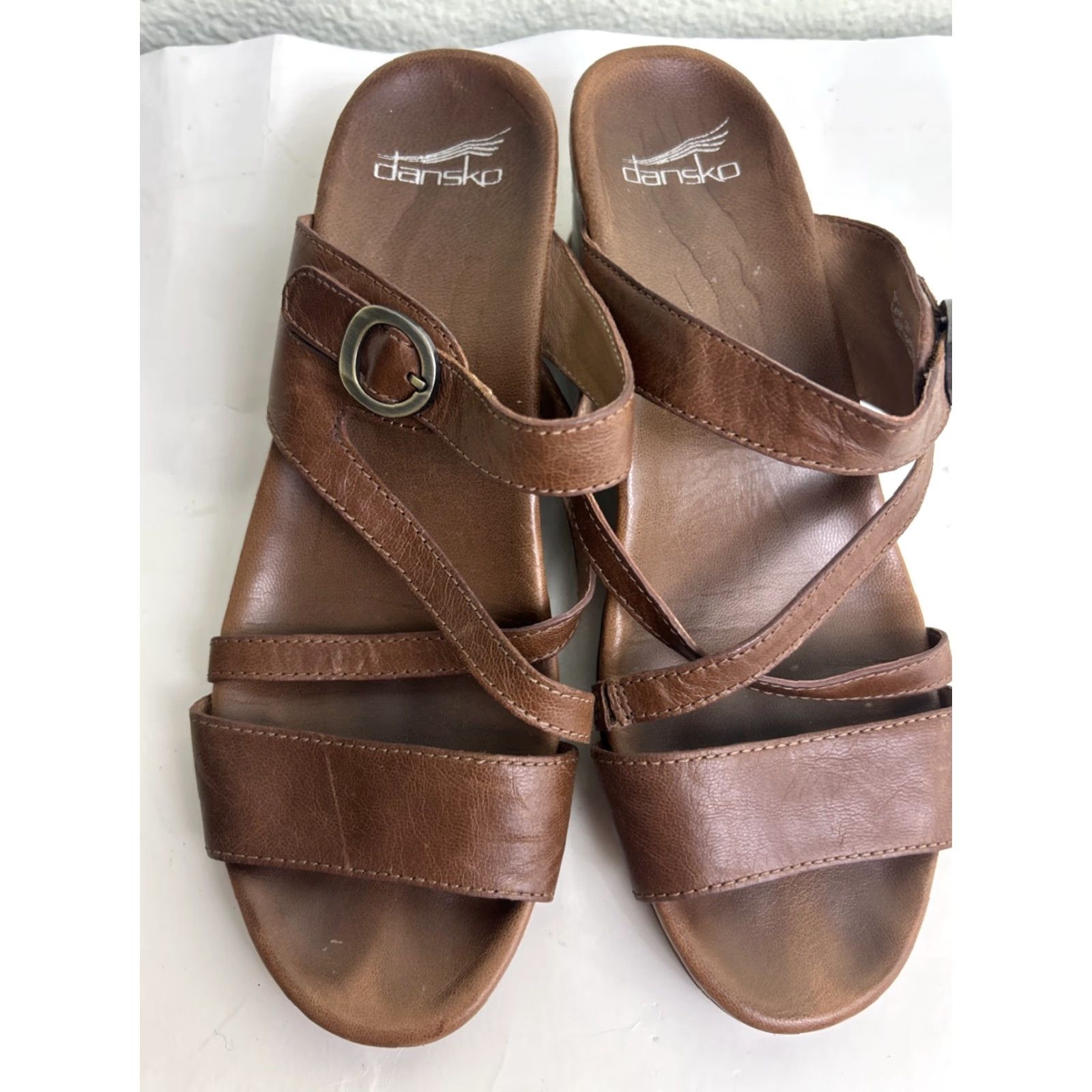 Dansko Dansko Ana Sandals Women Slide Buckle Brown Leather Wedge Heel 40 EU 9.5 US Mens? Womens Size US 10 / IT 40 - 7 Thumbnail