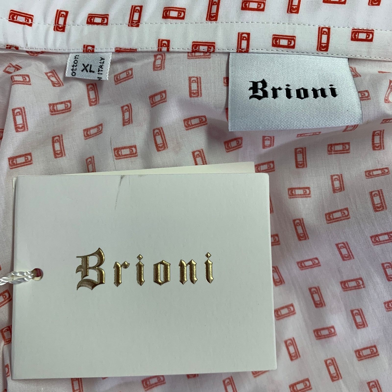 Brioni BRIONI Size XL White Red VHS Tape Cotton Long Sleeve Shirt Size US XL / EU 56 / 4 - 5 Thumbnail