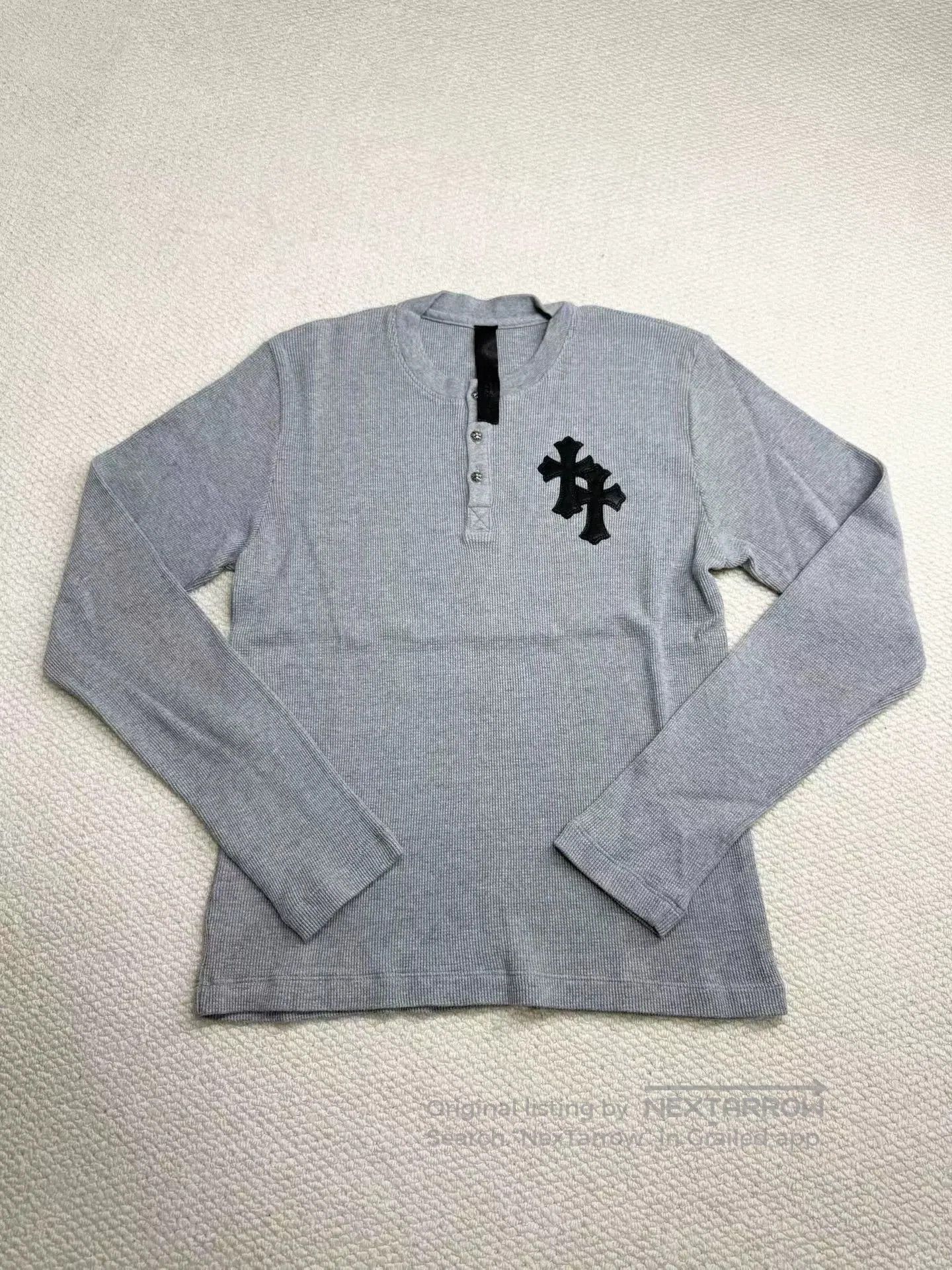 chrome hearts gray long sleeve henley shirt.