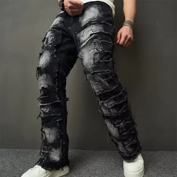 Japanese Brand Pepper x Asada Ripped Spliced Patch Straight Jeans Size US 34 / EU 50 - 7 Thumbnail