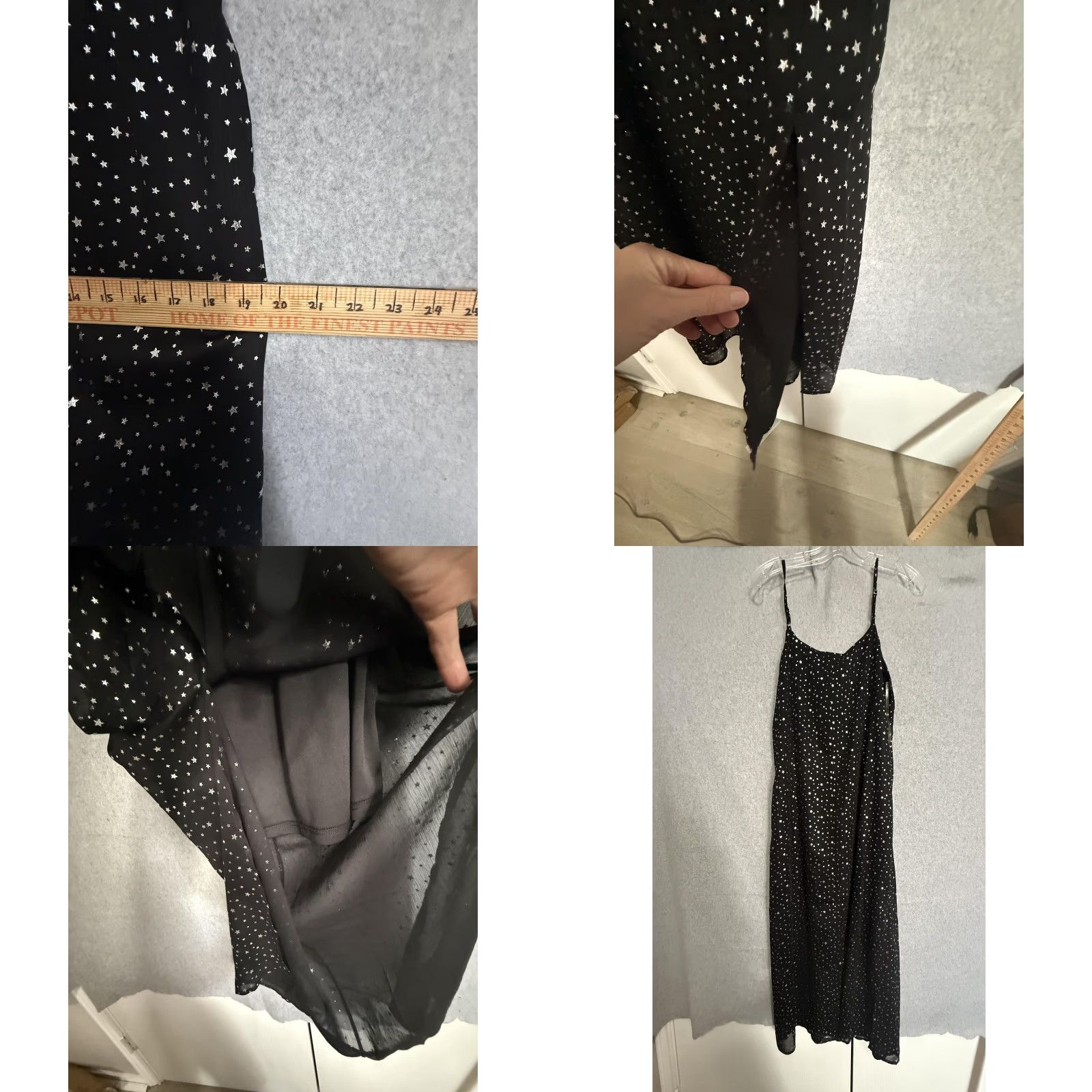 Vintage Andrée By Unit Dress Womens M Black Star Print Chiffon Slip Maxi Celestial Sleeveless V-Neck Strappy Sleeve Pullover Lightweight Lined Polyester Size M / US 6-8 / IT 42-44 - 8 Thumbnail