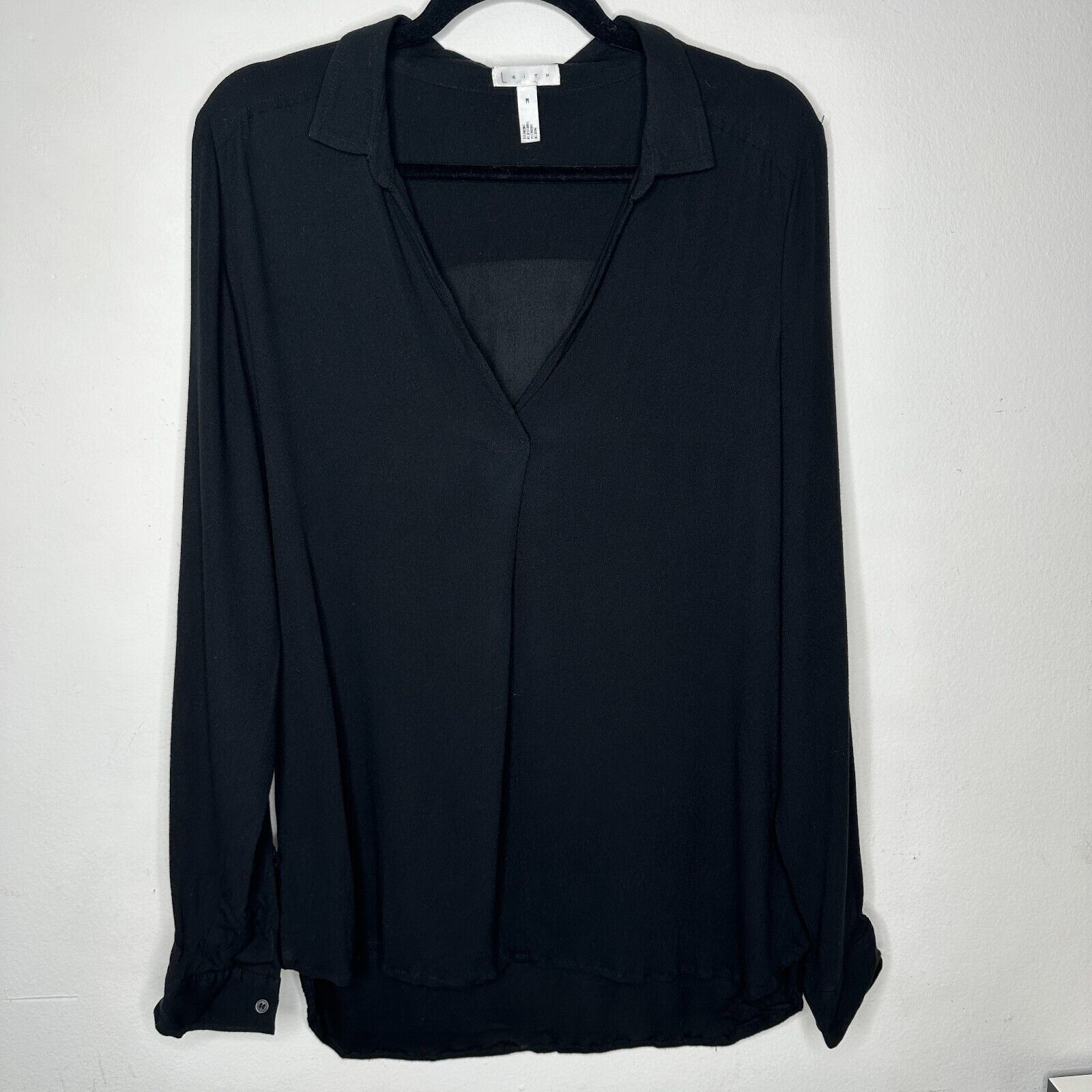 Other Leith Black Long Sleeve V-Neck Collar Tunic Top Blouse M Size M / US 6-8 / IT 42-44 - 11 Thumbnail