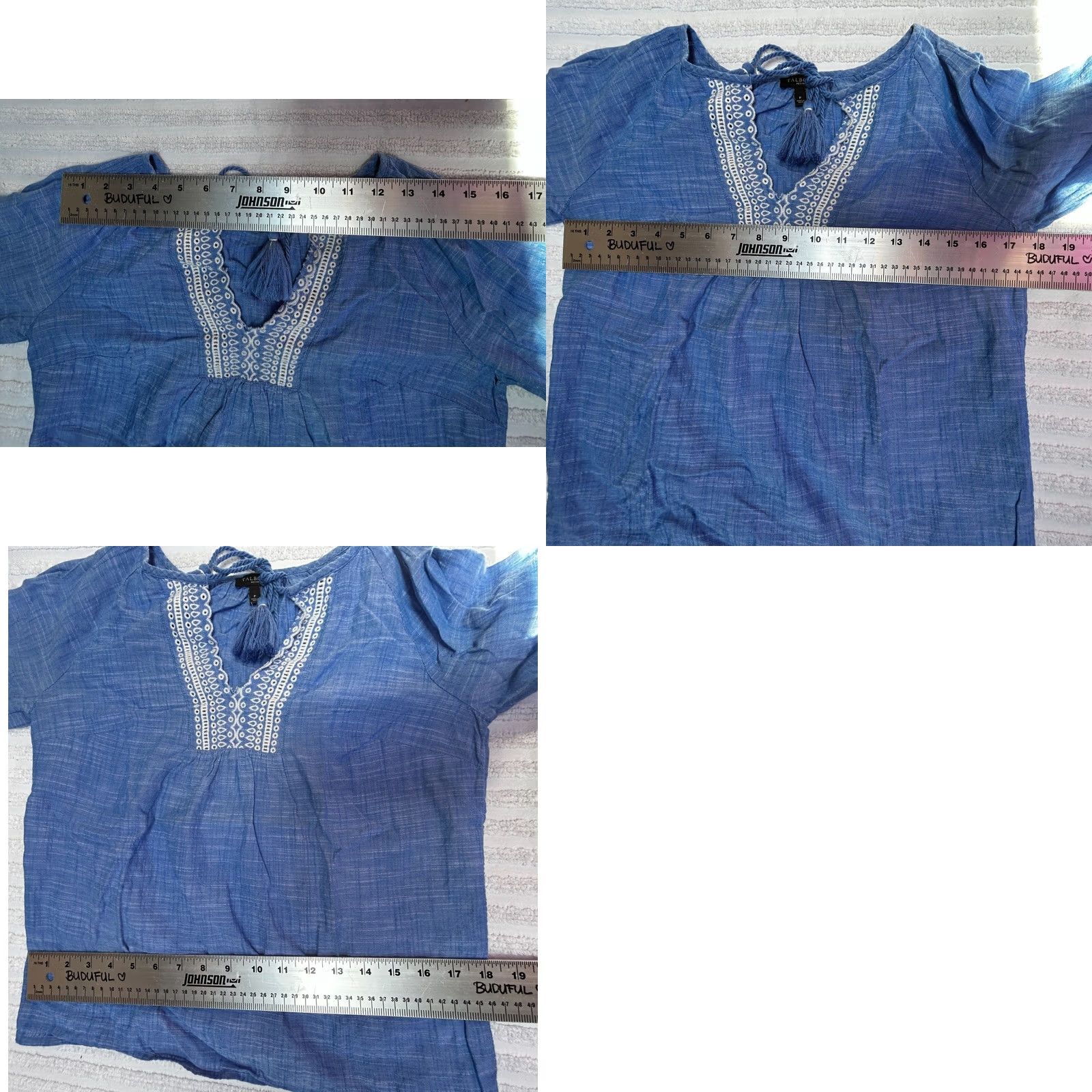 Talbots Talbots Petite Blue White Embroidered Tassel Tie Top Blouse 3/4 Sleeve Women Size S / US 4 / IT 40 - 8 Thumbnail