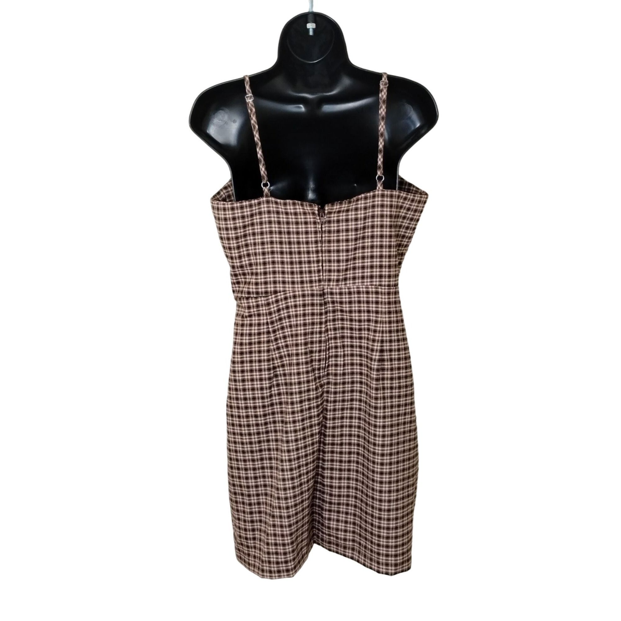 GB GB Juniors M Brown and Pink Plaid Mini Dress with Square Nec Size M / US 6-8 / IT 42-44 - 2 Thumbnail
