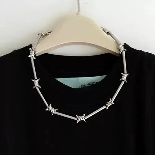 Jewelry Barbed Wire Chrome Necklace Spike Post Grunge Punk Chain Size ONE SIZE - 1 Thumbnail