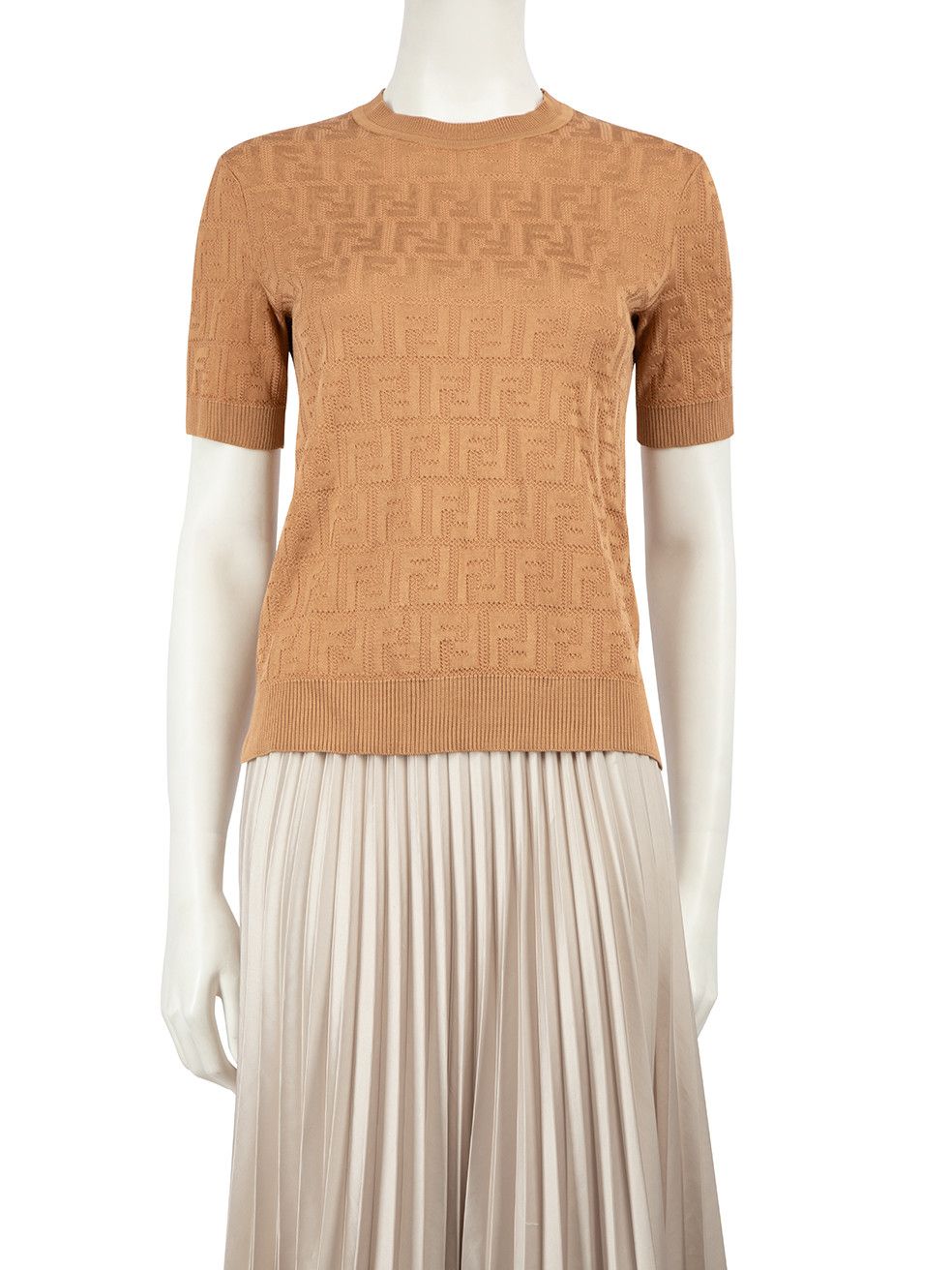 image of Fendi Brown Logo Knit Ff Motif Top, Women's (Size XS)