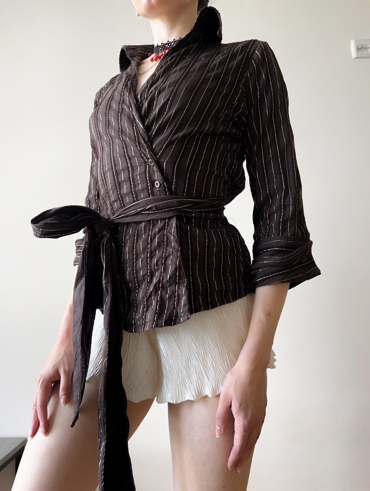 Zara Zara vintage brown blouse with belt , y2k, streetwear Size M / US 6-8 / IT 42-44 - 3 Thumbnail