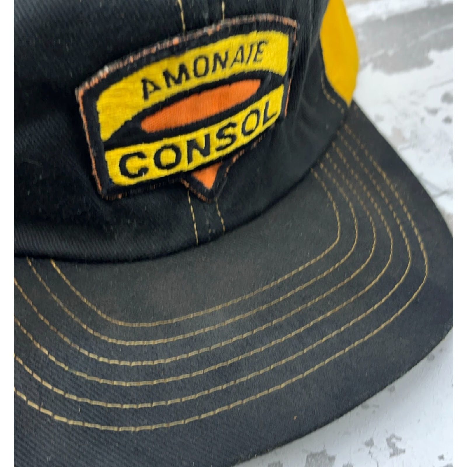 Vintage VINTAGE Consol Trucker Hat Cap SnapBack Patch USA 80s Amonate Black Yellow AS IS Size ONE SIZE - 2 Thumbnail