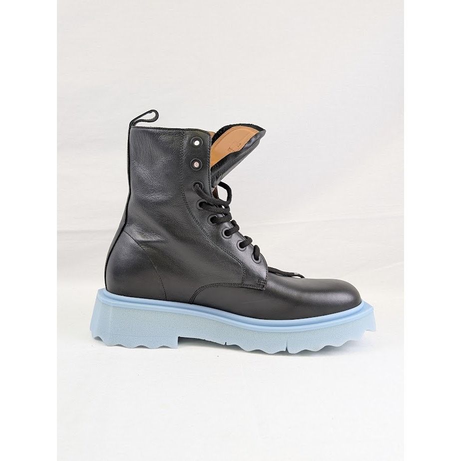 Off-White o1rshd1 Leather Sponge Lace Up Boots in Black/Light Blue Size US 10 / EU 43 - 1 Thumbnail