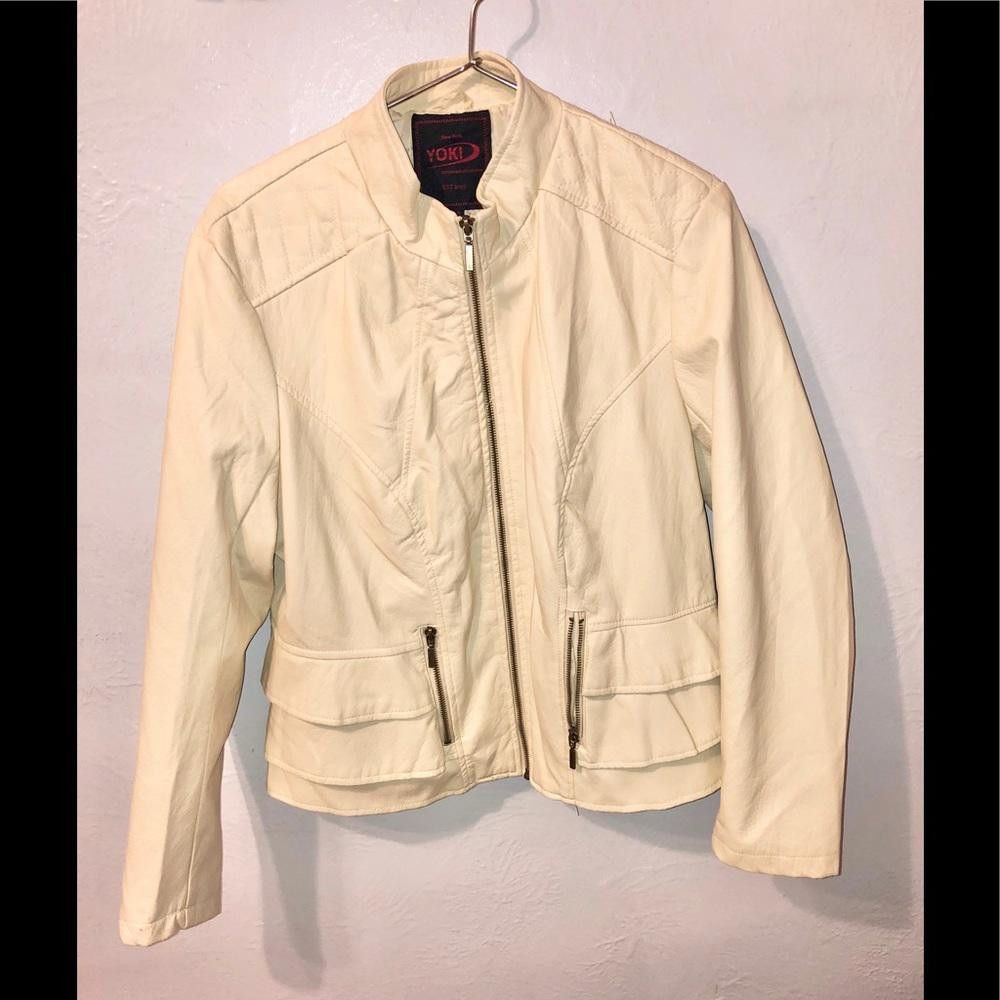 image of Gene Par Yukio Mishiba Yoki Pale Yellow XL Faux Leather Jacket Unique!, Women's