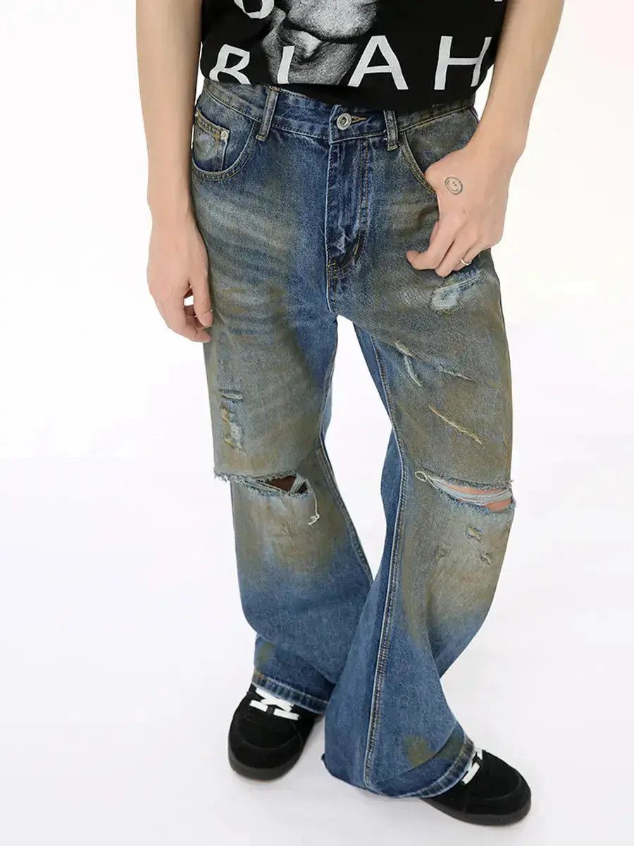 Japanese Brand Retro loose ripped micro flared jeans Size US 32 / EU 48 - 3 Thumbnail