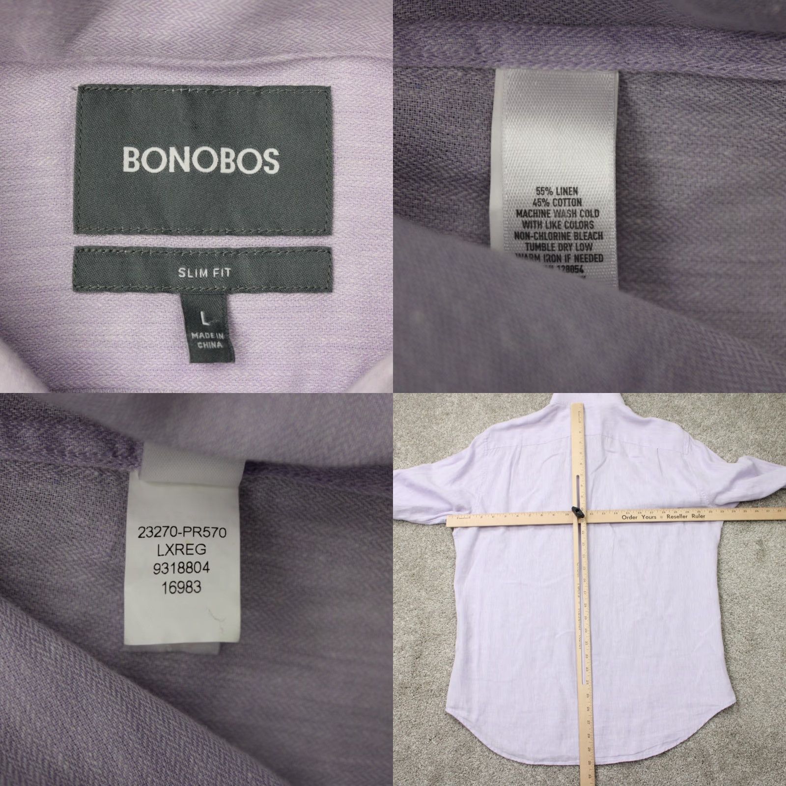 Bonobos Bonobos Shirt Mens Large Pink Slim Fit Linen/Cotton Long Sleeve Cutaway Collar Size US L / EU 52-54 / 3 - 8 Thumbnail