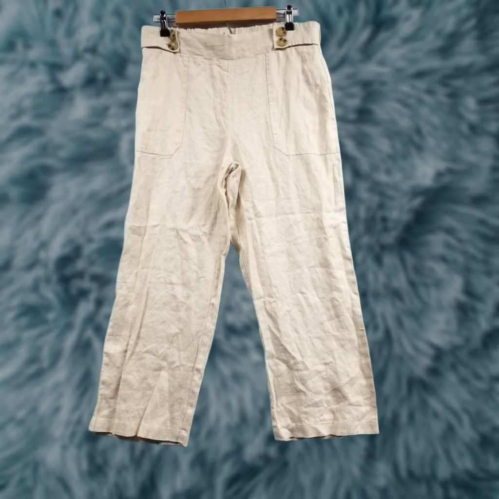 Vintage Calligraphie Linen Wide-Leg Pants Size Medium Women Tan Ankle Casual Regular Knit Vintage No Size 32" / US 10 / IT 46 - 1 Thumbnail