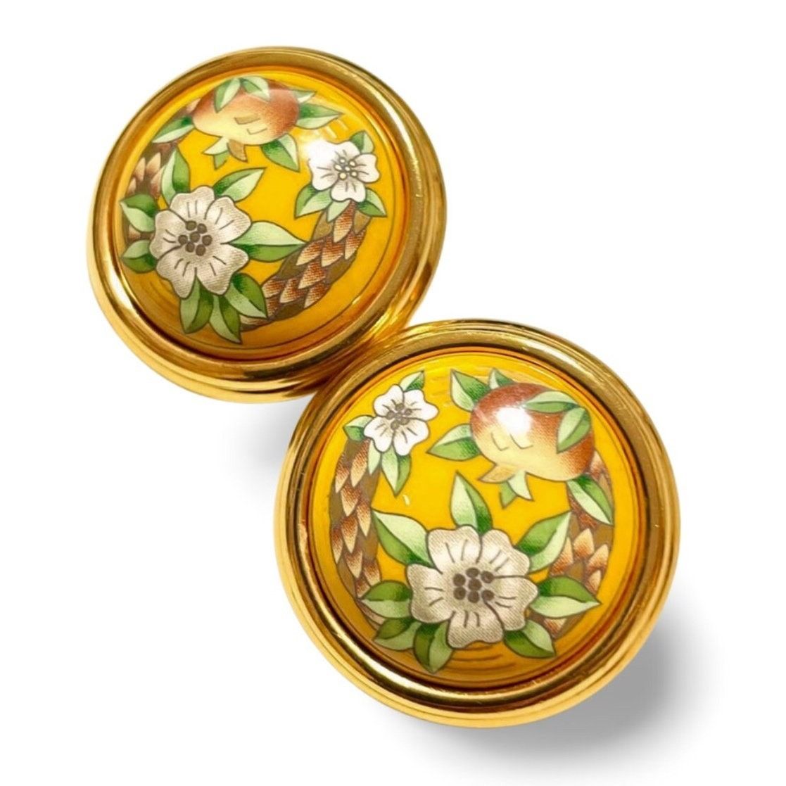 Hermes Vintage Hermes flower enamel yellow round earrings Size ONE SIZE - 3 Thumbnail