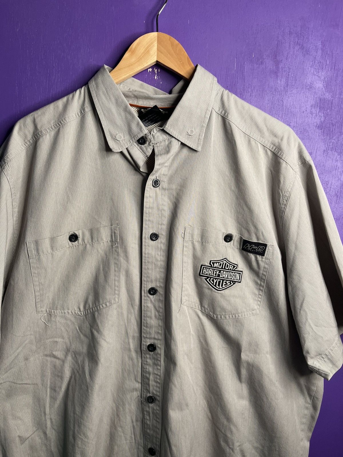 Harley Davidson × Vintage Vintage 00s Harley Davidson striped work shirt Size US XL / EU 56 / 4 - 3 Thumbnail
