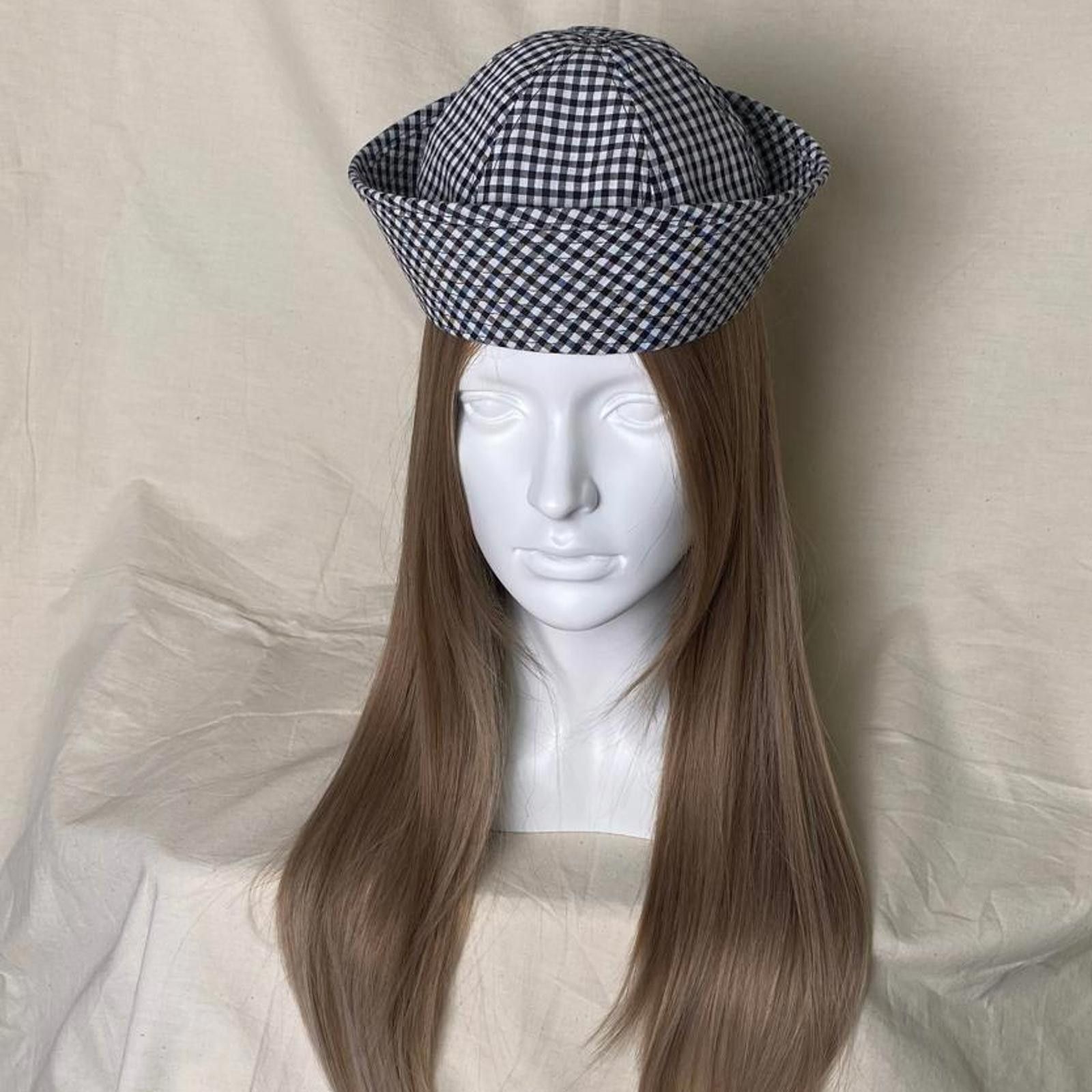 Japanese Brand Retro Black White Plaid Beret Sailor Hat Y2K French Girl OS Size ONE SIZE - 3 Thumbnail