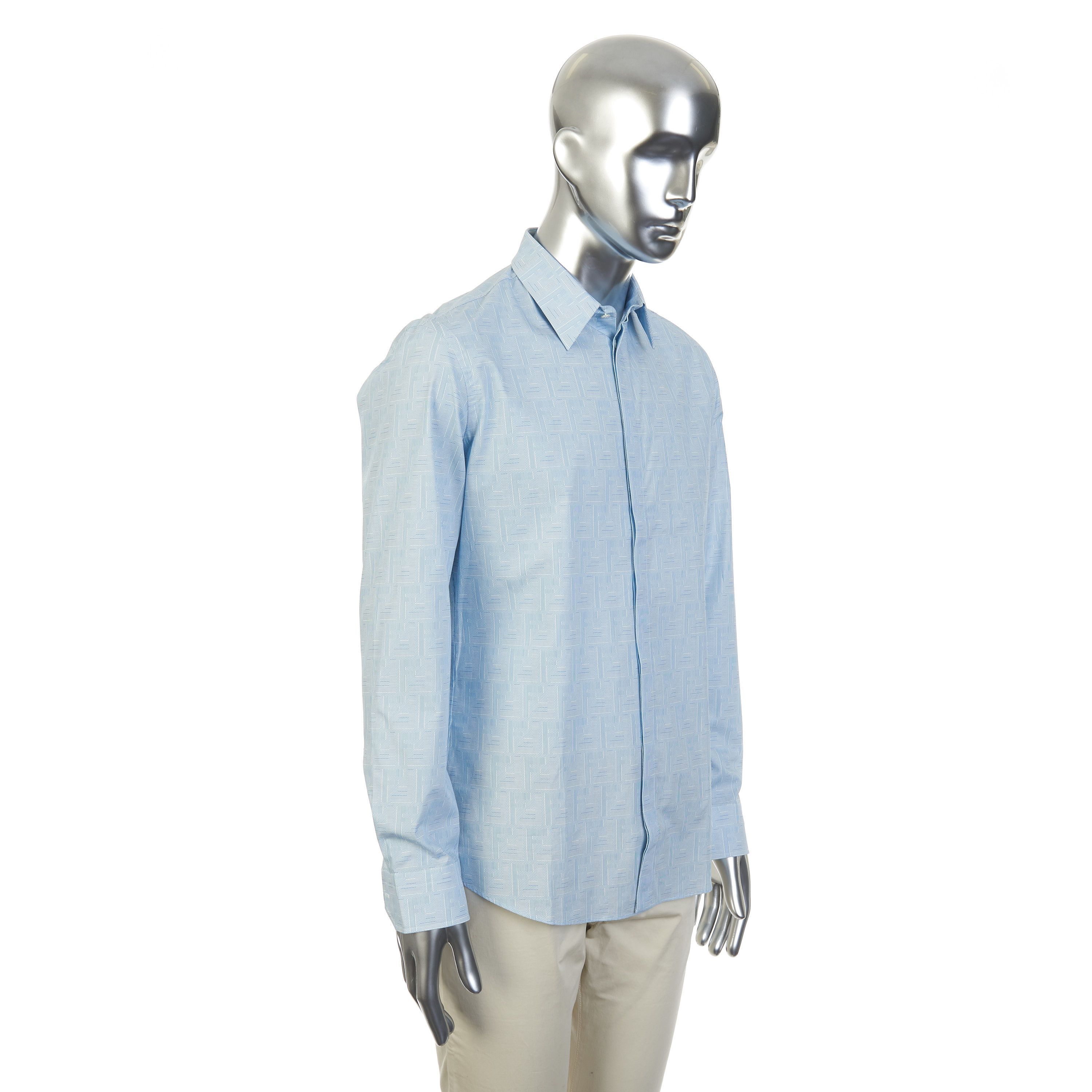 Fendi Longsleeve Shirt In Blue Cotton With Fendi Motif Print Size US M / EU 48-50 / 2 - 8 Thumbnail