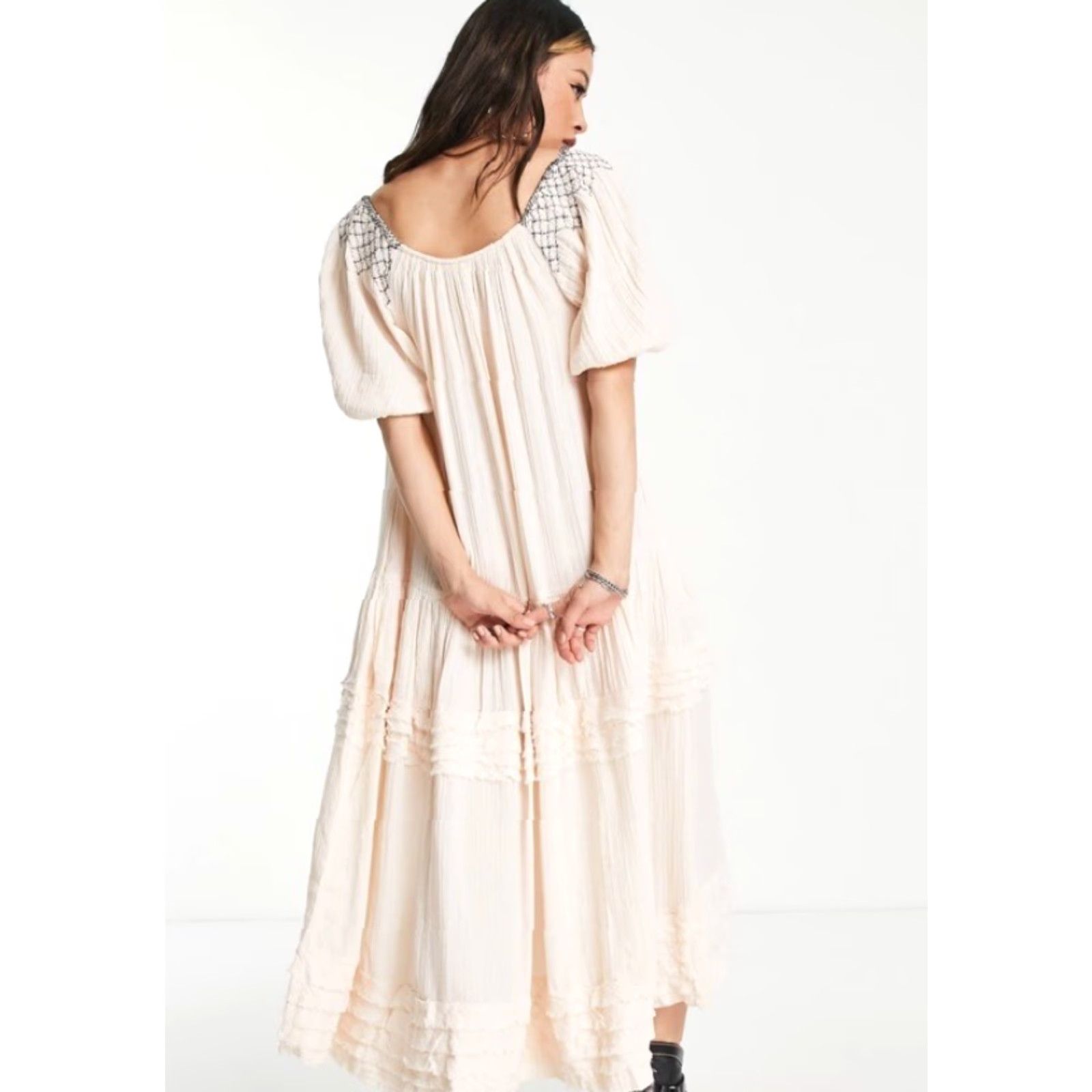 Free People VINTAGE Free People Midi Dress Womens Small Ivory Bohemian 90s Size S / US 4 / IT 40 - 2 Thumbnail