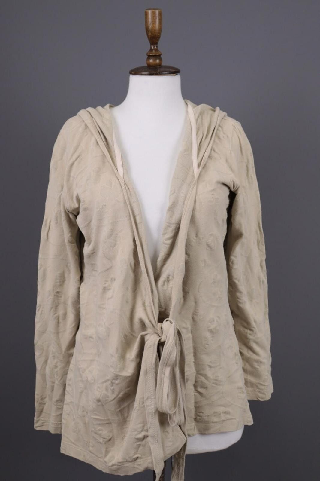 Designer Gudrun Sjoden Beige Floral Lagelook Cardigan Sweater Size L Size L / US 10 / IT 46 - 1 Thumbnail