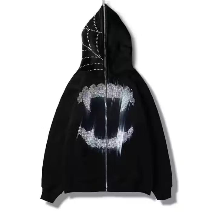 image of Vintage Rhinestone Cobweb Zip Up in Black, Men's (Size Small)