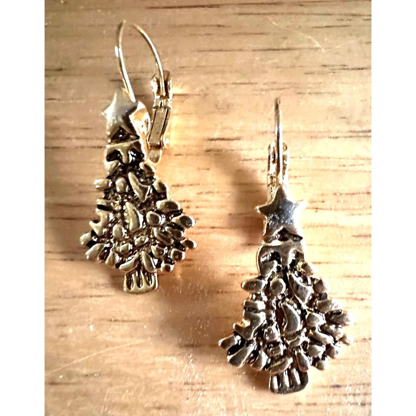 Handmade Vintage Christmas Tree Earrings Star Topper Gold Tone Eurowi Size ONE SIZE - 3 Thumbnail