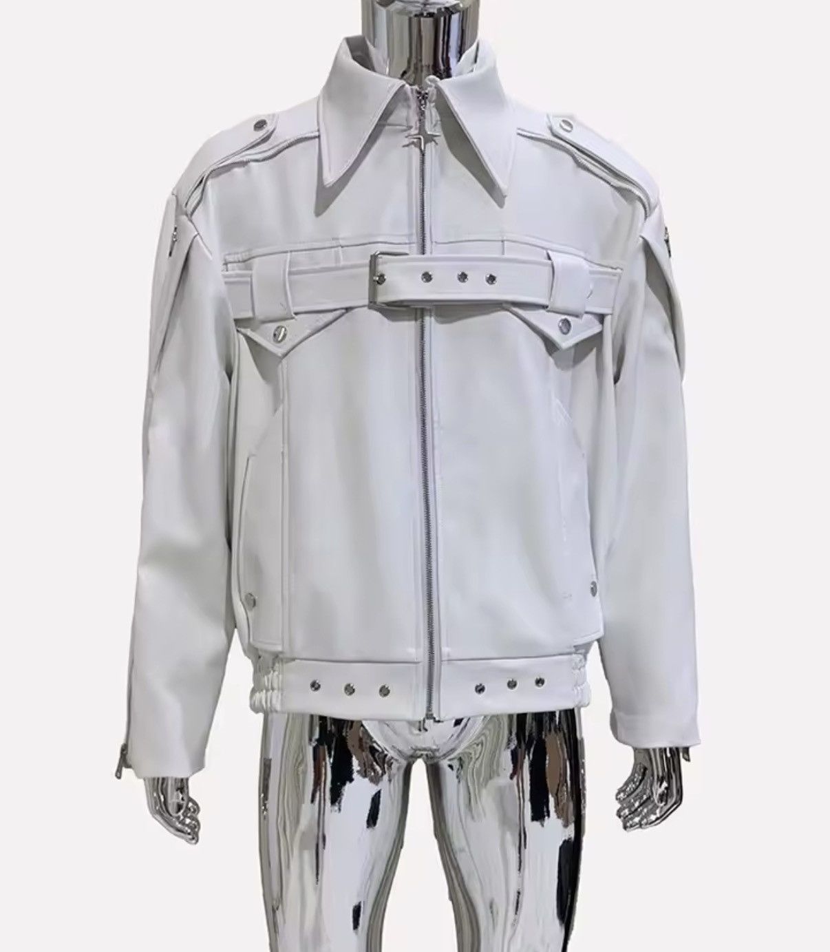 Leather Punk Streetwear PU Leather Designer Zipper Jacket Size US XL / EU 56 / 4 - 5 Thumbnail